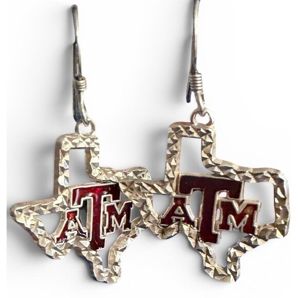 Unbranded Jewelry - Texas A&M Aggies 925 Sterling Diamond Cut Maroon Enamel Dangle Earrings